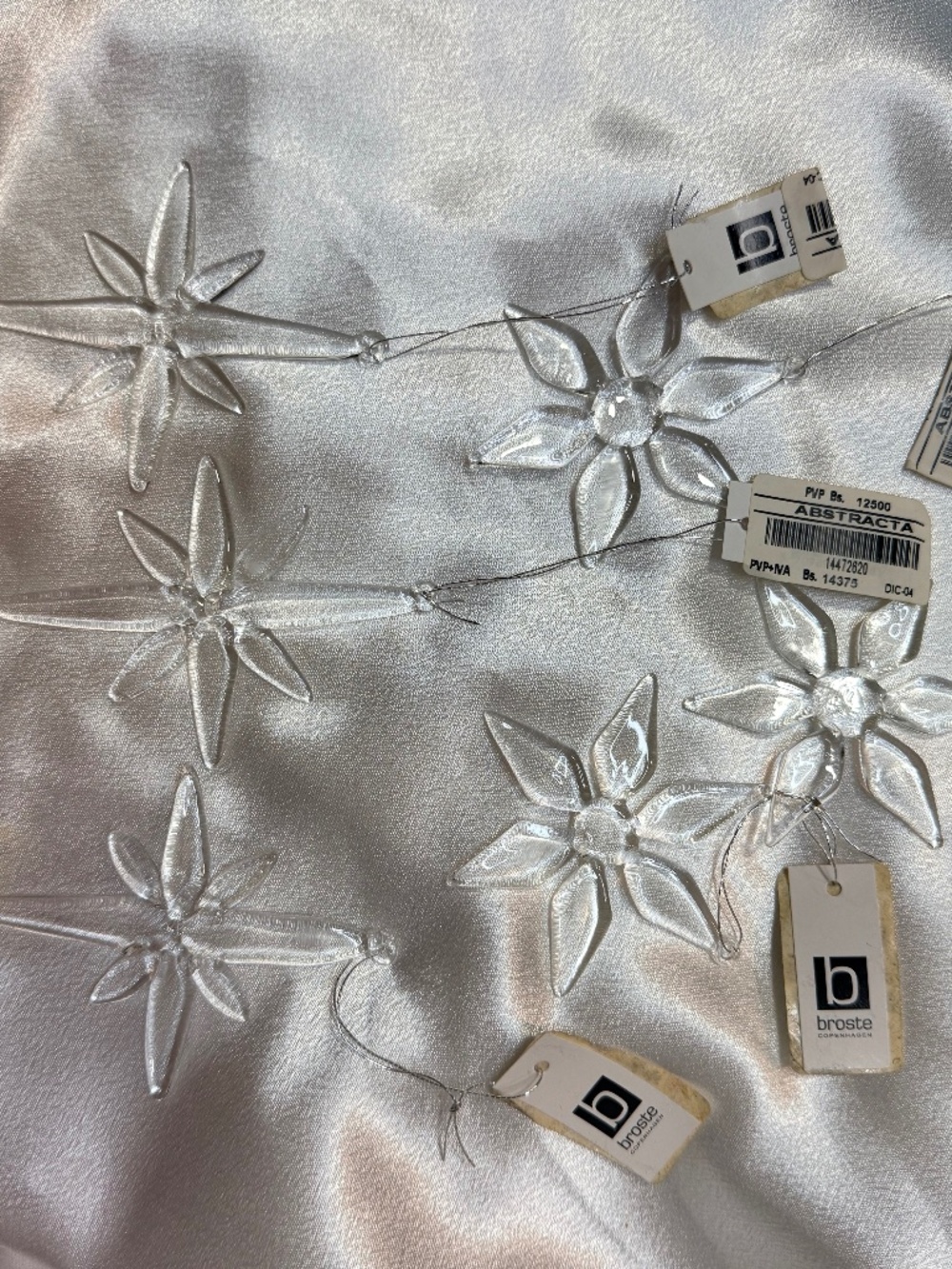 Broste Copenhagen Abstracta Clear Glass Star Flower Ornaments Lot of 6
